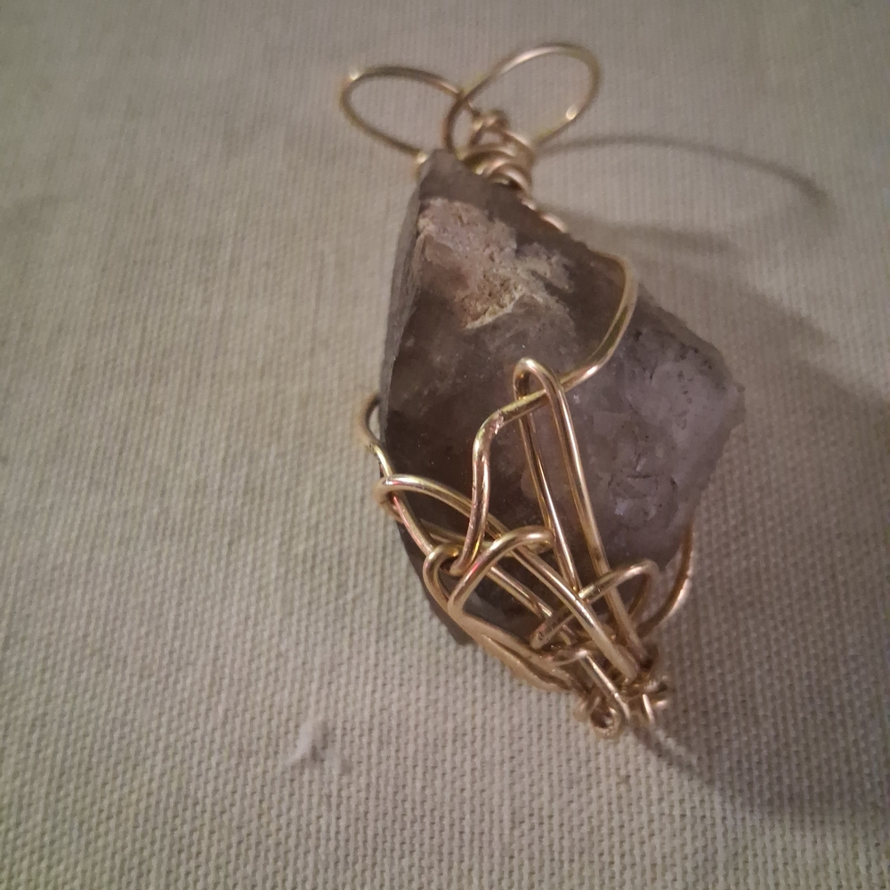 Gold Wire Wrapped Stone Pendant